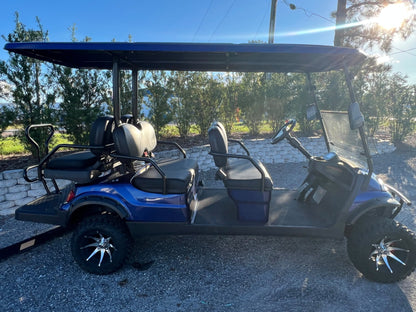 2021 Advanced EV golf cart in blue, side view