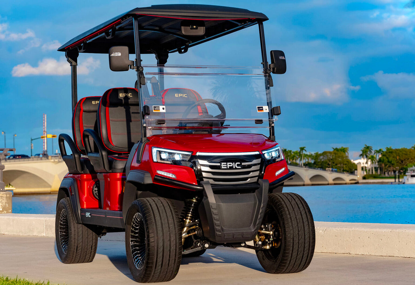 EPIC E40FX golf cart — front three-quarter view