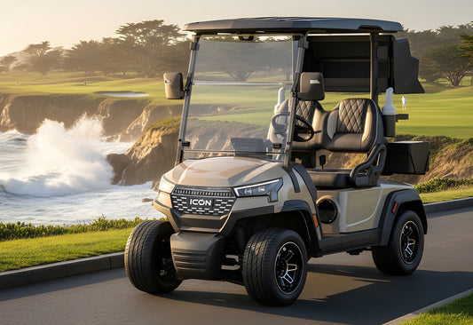 2026 ICON i20X Champagne 2-passenger lithium golf cart at Brooks EV