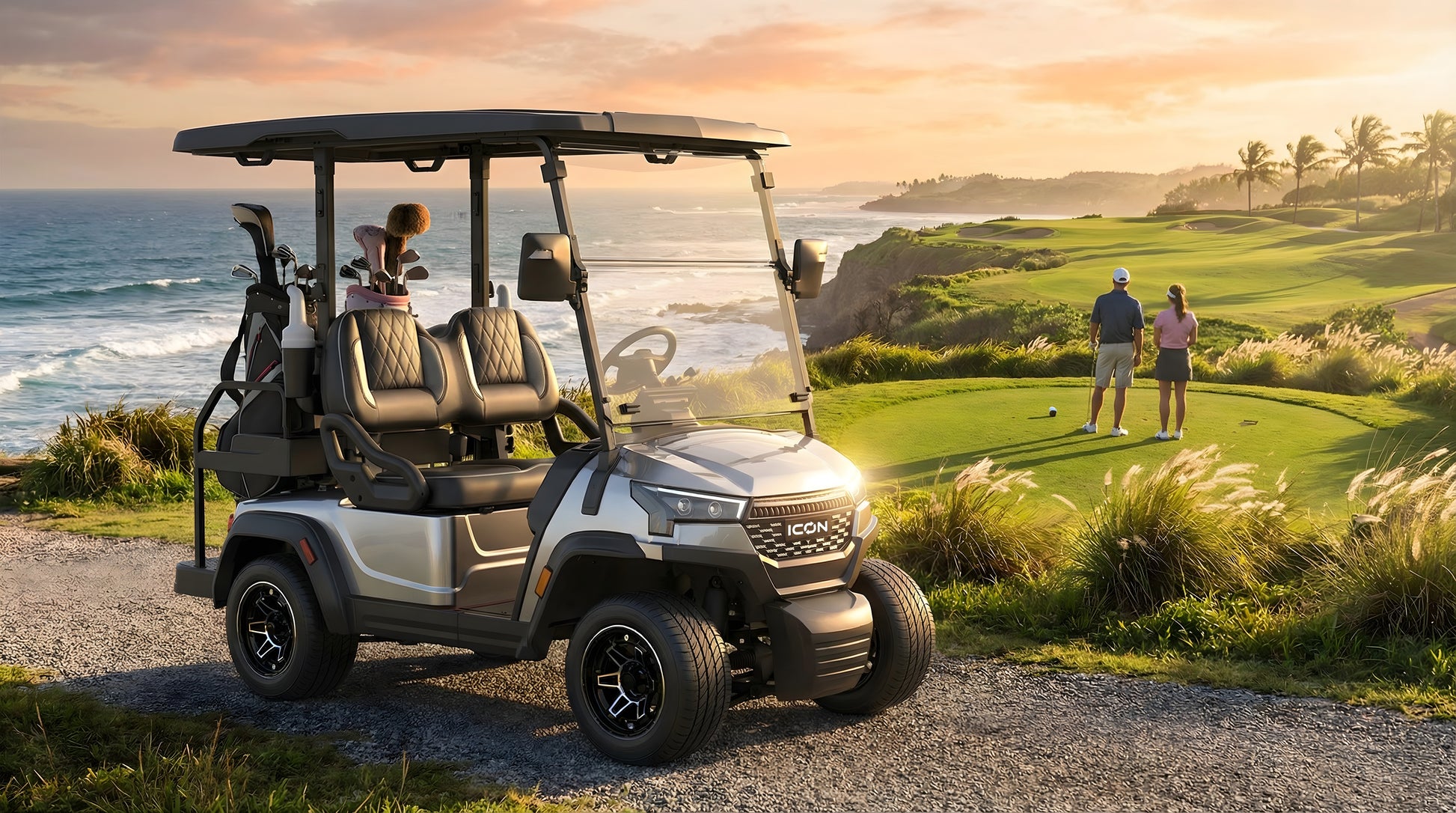 2-Seater golf cart rental — Silver lithium ICON i20X