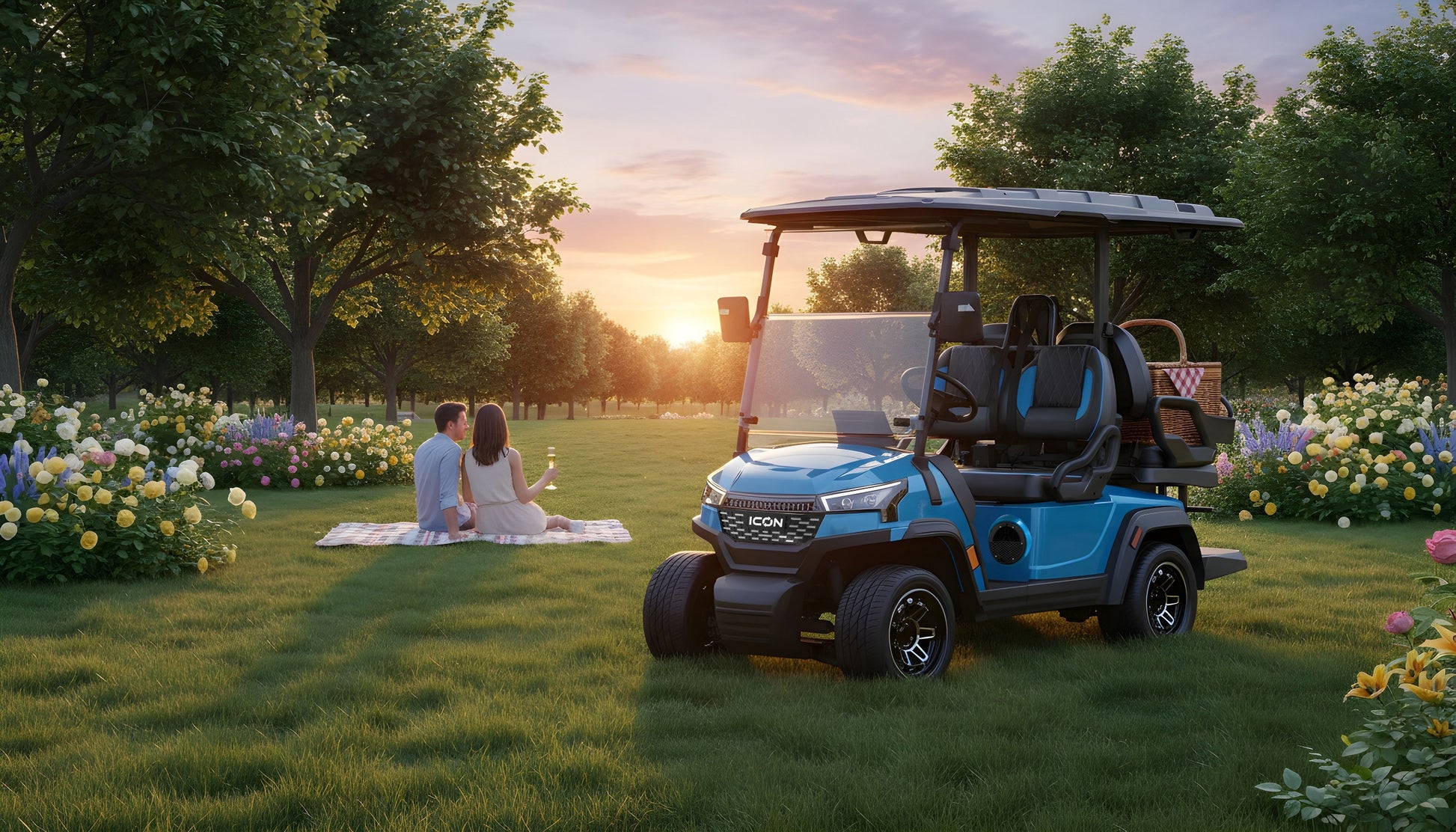 4-Seater golf cart rental — Electric Blue lithium ICON i40X