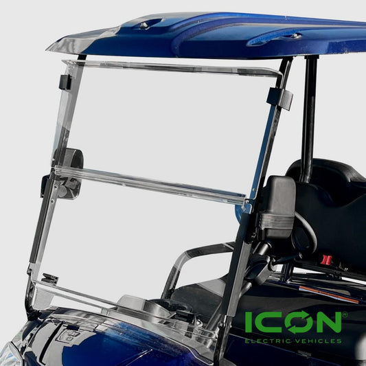 ICON EV Golf Cart Clear Folding Windshield - 2 Piece