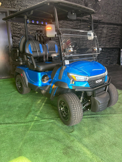 2026 ICON i40X Electric Blue — front three-quarter view