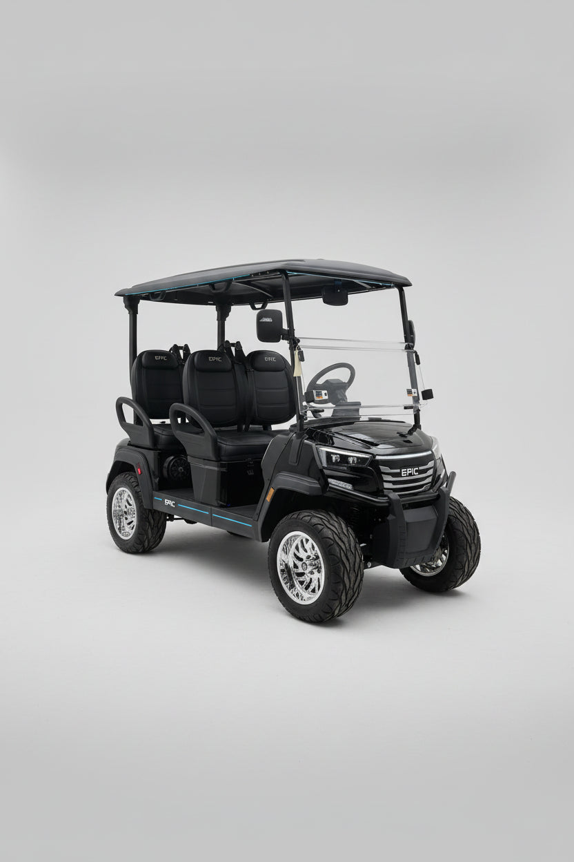 2026 EPIC E40FX Black Forward-Facing 4 Passenger — Chrome Wheels