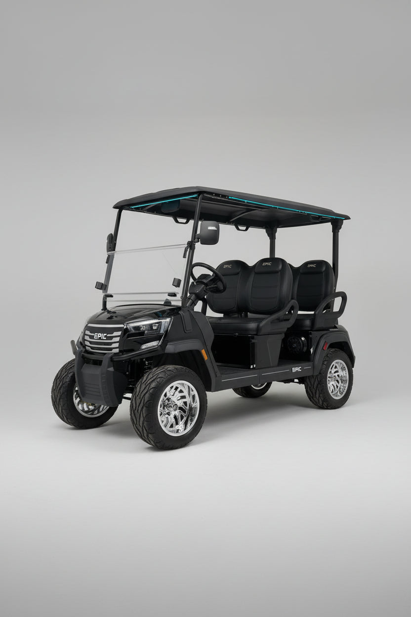 2026 EPIC E40FX Black Forward-Facing 4 Passenger — Chrome Wheels