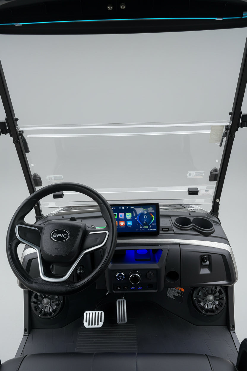 2026 EPIC E40FX Black Forward-Facing 4 Passenger — Chrome Wheels
